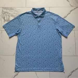 Peter Millar Seaside Blue Polo Golf Shirt Party Parrot Print Size Medium